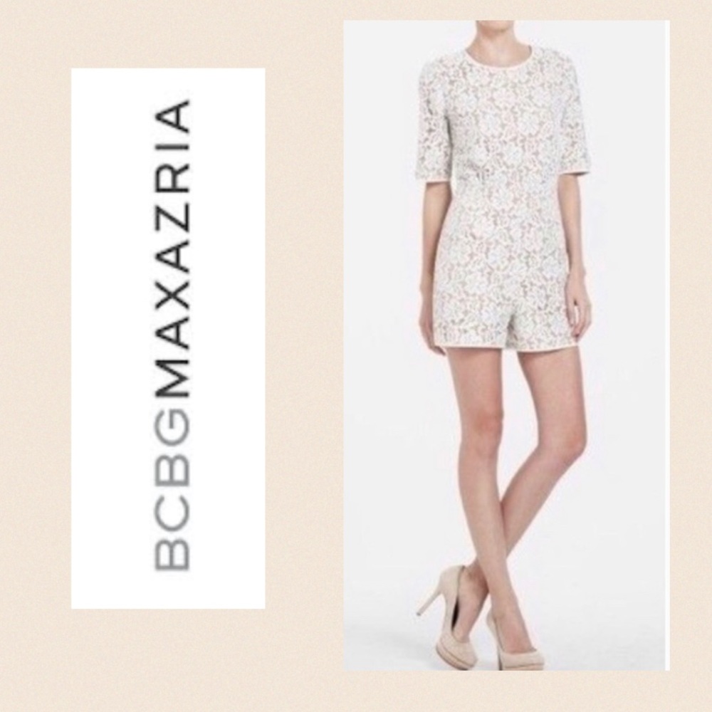 BCBG MAX AZRIA Ecru Nude Haile Lace Romper - Picture 1 of 4